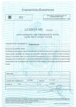 Licenta pentru transportul rutier international de marfuri