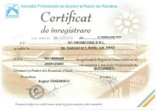 Certificat inregiatrare Asociatia Internationala Drumuri