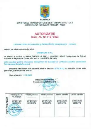 Autorizatie laborator analize si incercari in constructii grad 2