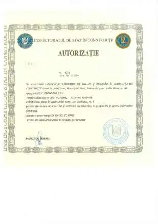 Autorizatie Laborator analize si incercari in activitatea de constructii